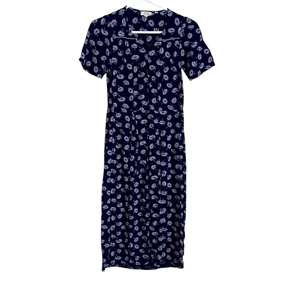 Fat Face Midi Dress Francis Daisy Floral Navy Blue Button Front Ditzy Modest 2 - Picture 4 of 13